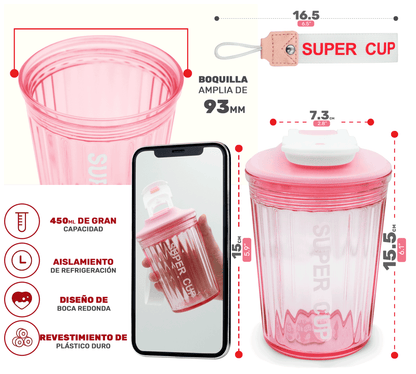 Botella Deportiva Super Cup Con Tapa Térmica Y Diseño Antiderrame - ONDASHOPMX