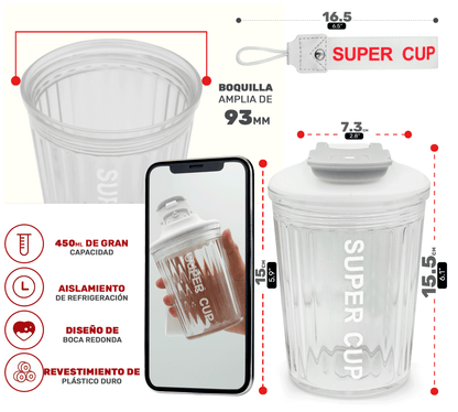 Botella Deportiva Super Cup Con Tapa Térmica Y Diseño Antiderrame - ONDASHOPMX