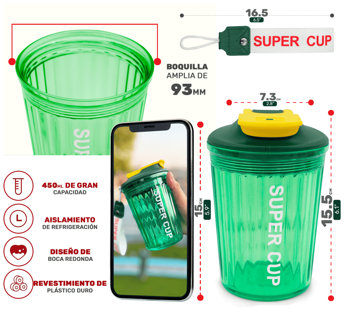 Botella Deportiva Super Cup Con Tapa Térmica Y Diseño Antiderrame - ONDASHOPMX