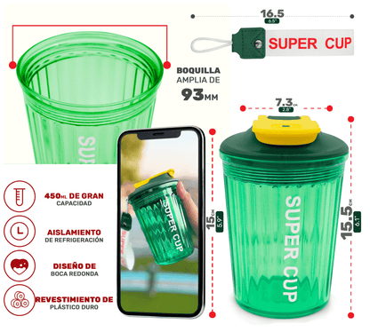 Botella Deportiva Super Cup Con Tapa Térmica Y Diseño Antiderrame - ONDASHOPMX