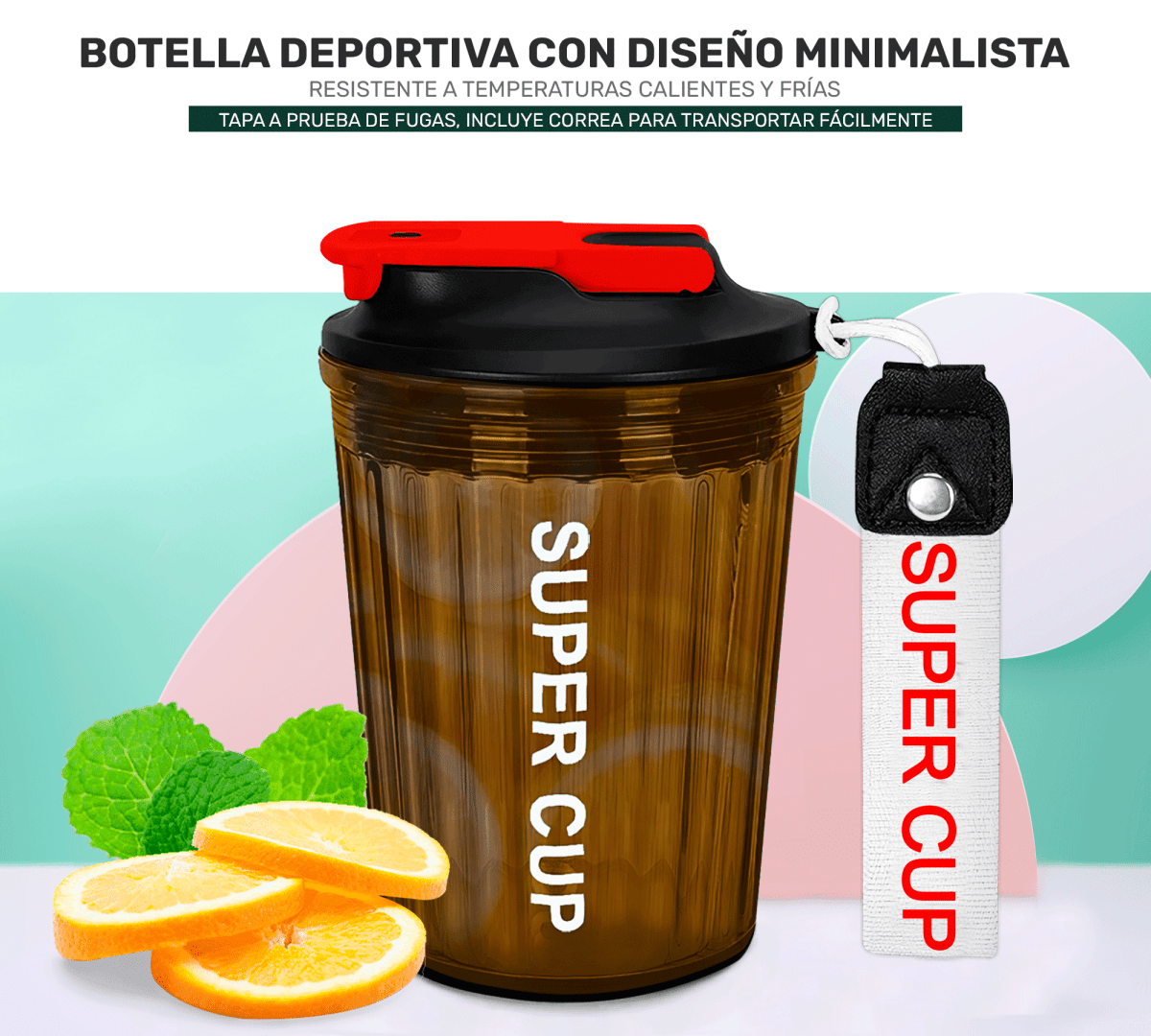 Botella Deportiva Super Cup Con Tapa Térmica Y Diseño Antiderrame - ONDASHOPMX