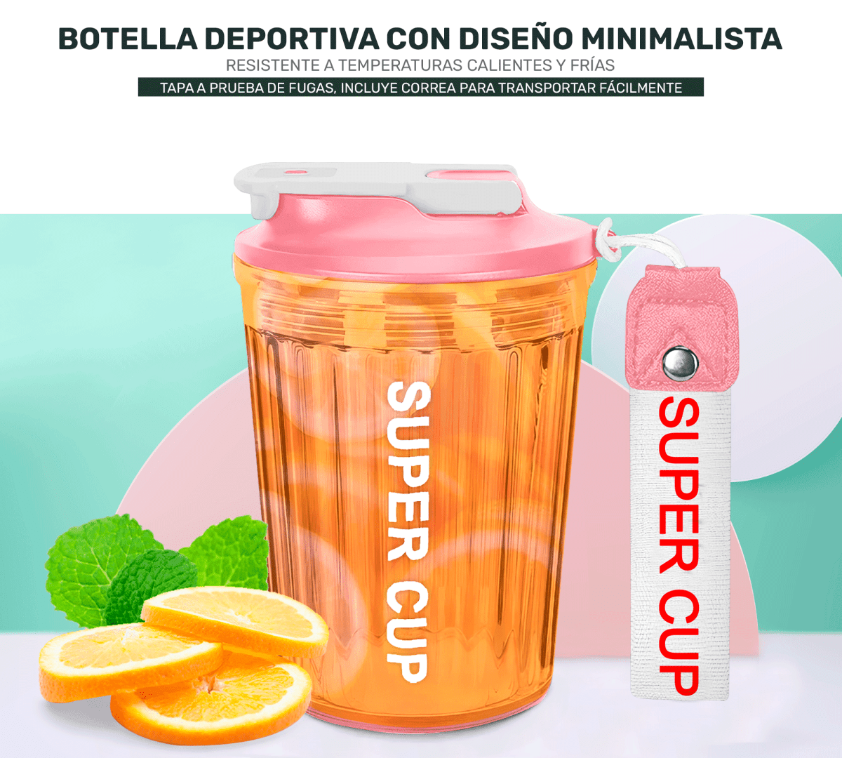 Botella Deportiva Super Cup Con Tapa Térmica Y Diseño Antiderrame - ONDASHOPMX