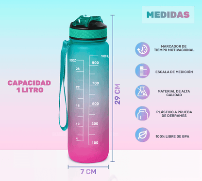 Botella Termo De Agua Deportiva Motivadora 32oz Prueba Fugas - ONDASHOPMX