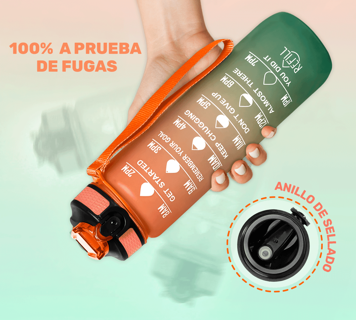 Botella Termo De Agua Deportiva Motivadora 32oz Prueba Fugas - ONDASHOPMX