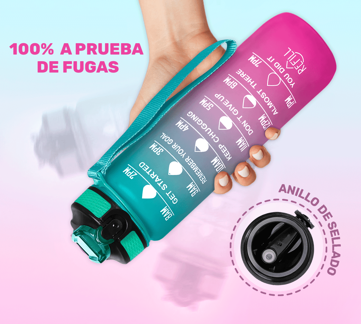 Botella Termo De Agua Deportiva Motivadora 32oz Prueba Fugas - ONDASHOPMX