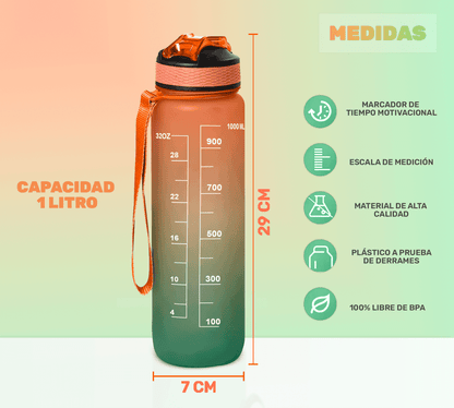 Botella Termo De Agua Deportiva Motivadora 32oz Prueba Fugas - ONDASHOPMX