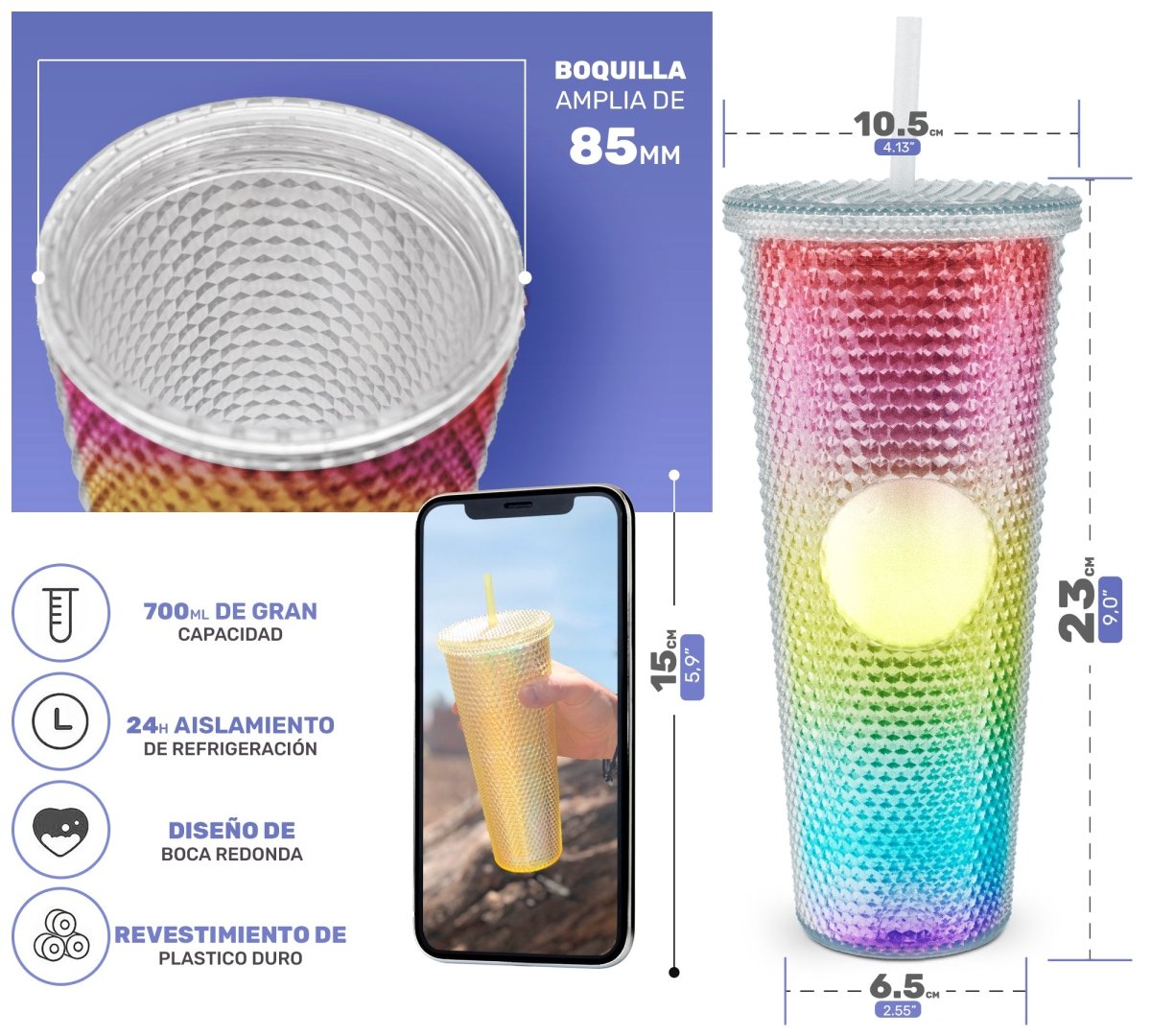 Botella Vaso Termo Térmico Tornasol Multifuncional 700ml - ONDASHOPMX