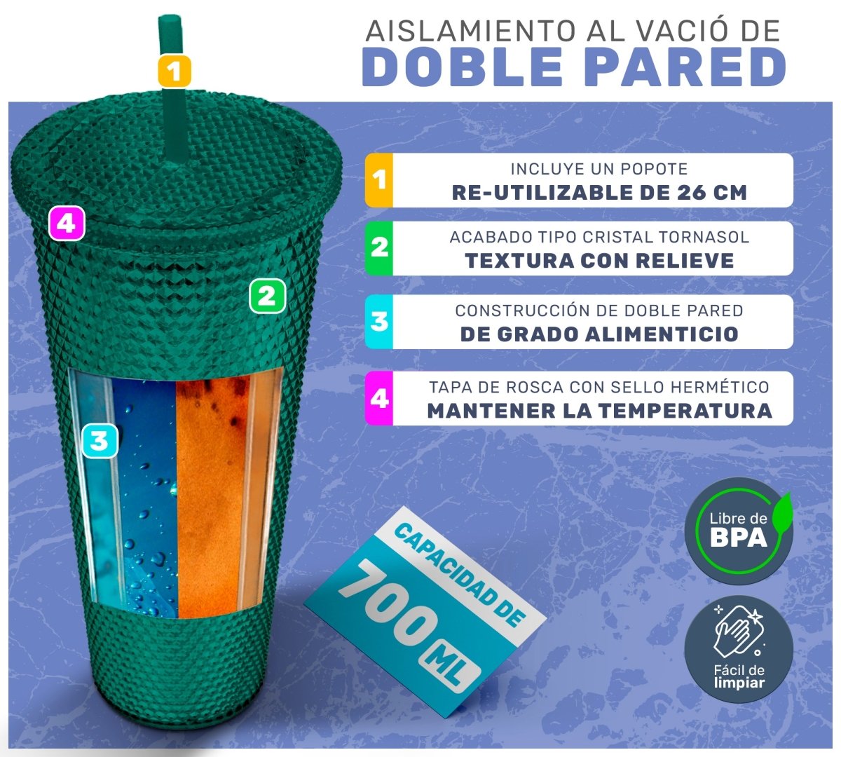 Botella Vaso Termo Térmico Tornasol Multifuncional 700ml - ONDASHOPMX