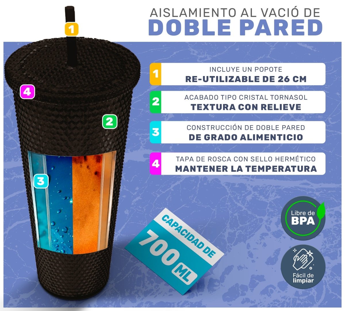 Botella Vaso Termo Térmico Tornasol Multifuncional 700ml - ONDASHOPMX