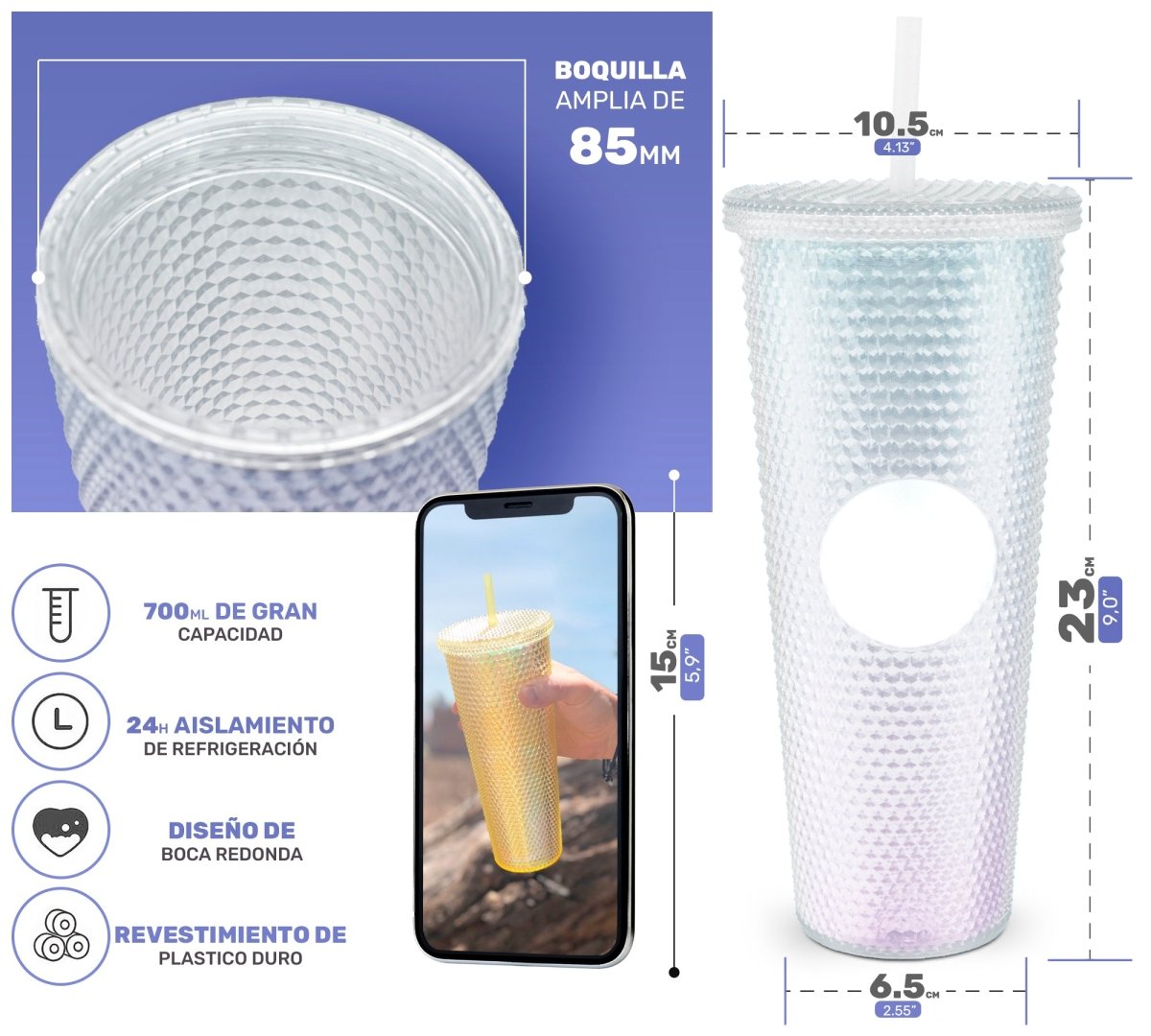 Botella Vaso Termo Térmico Tornasol Multifuncional 700ml - ONDASHOPMX