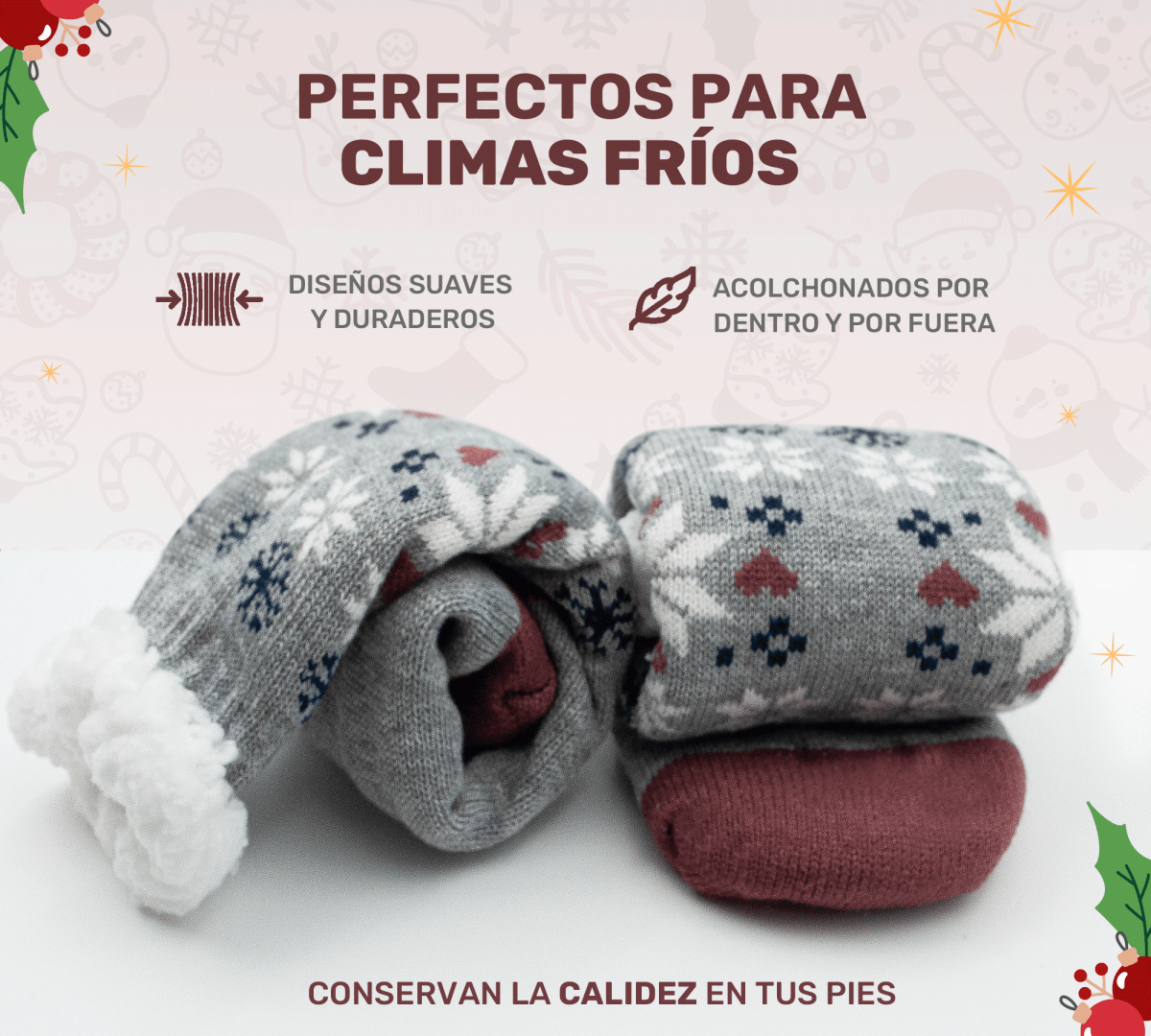 Calcetines Térmicos con Copos de Nieve | Felpa Interior & Suela Antiderrapante - ONDASHOPMX