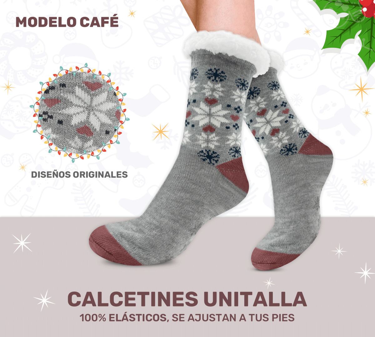 Calcetines Térmicos con Copos de Nieve | Felpa Interior & Suela Antiderrapante - ONDASHOPMX