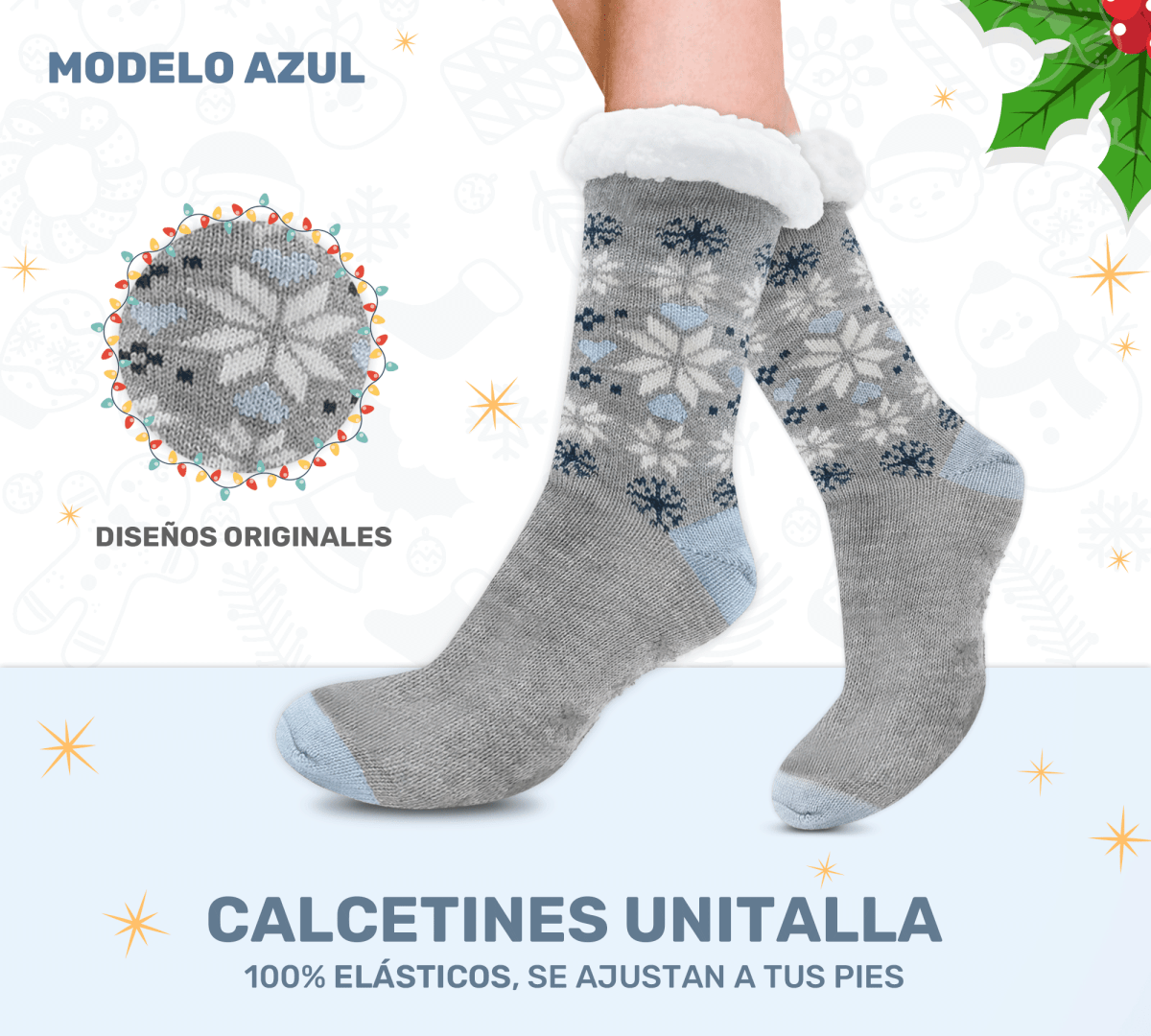 Calcetines Térmicos con Copos de Nieve | Felpa Interior & Suela Antiderrapante - ONDASHOPMX