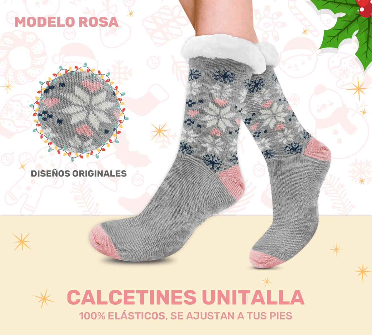 Calcetines Térmicos con Copos de Nieve | Felpa Interior & Suela Antiderrapante - ONDASHOPMX