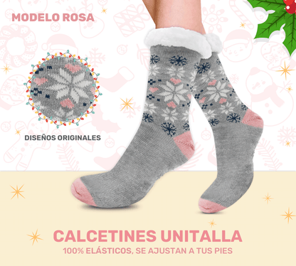 Calcetines Térmicos con Copos de Nieve | Felpa Interior & Suela Antiderrapante - ONDASHOPMX