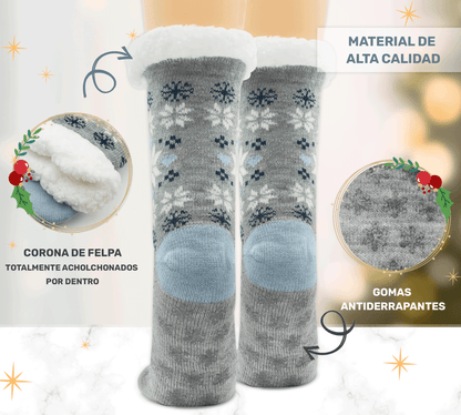 Calcetines Térmicos con Copos de Nieve | Felpa Interior & Suela Antiderrapante - ONDASHOPMX