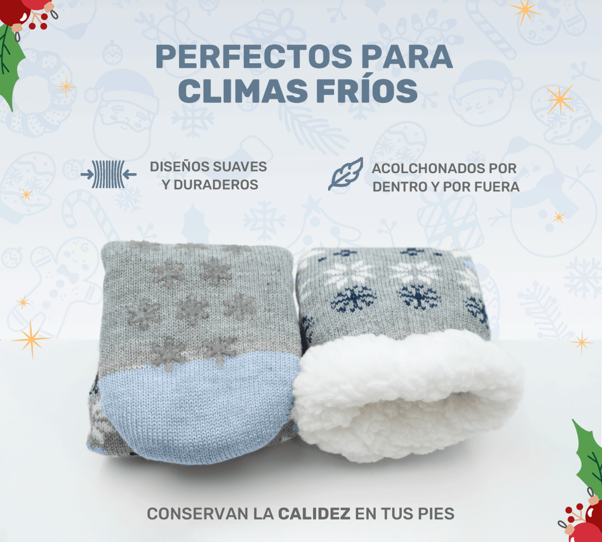 Calcetines Térmicos con Copos de Nieve | Felpa Interior & Suela Antiderrapante - ONDASHOPMX