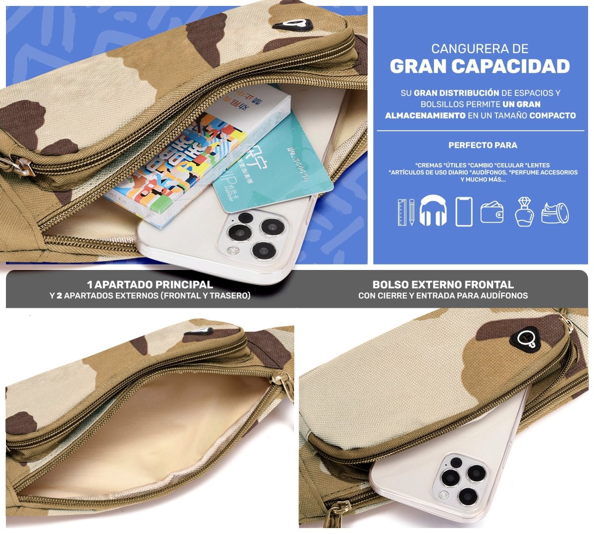 Cangurera Urbana de Alta Resistencia | 3 Bolsillos con Cremallera & Diseño Compacto - ONDASHOPMX