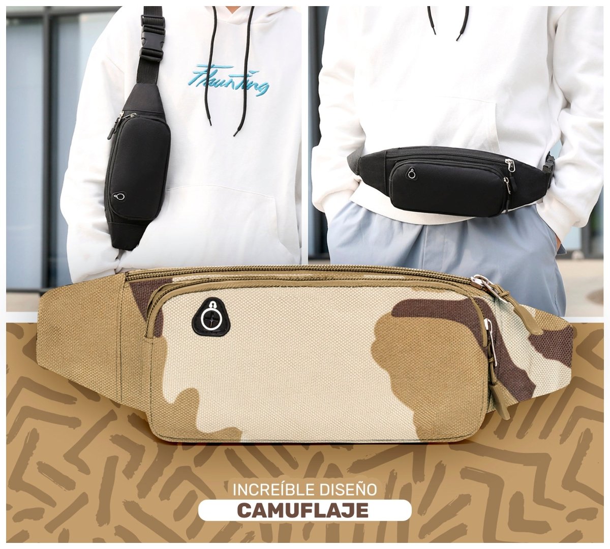 Cangurera Urbana de Alta Resistencia | 3 Bolsillos con Cremallera & Diseño Compacto - ONDASHOPMX