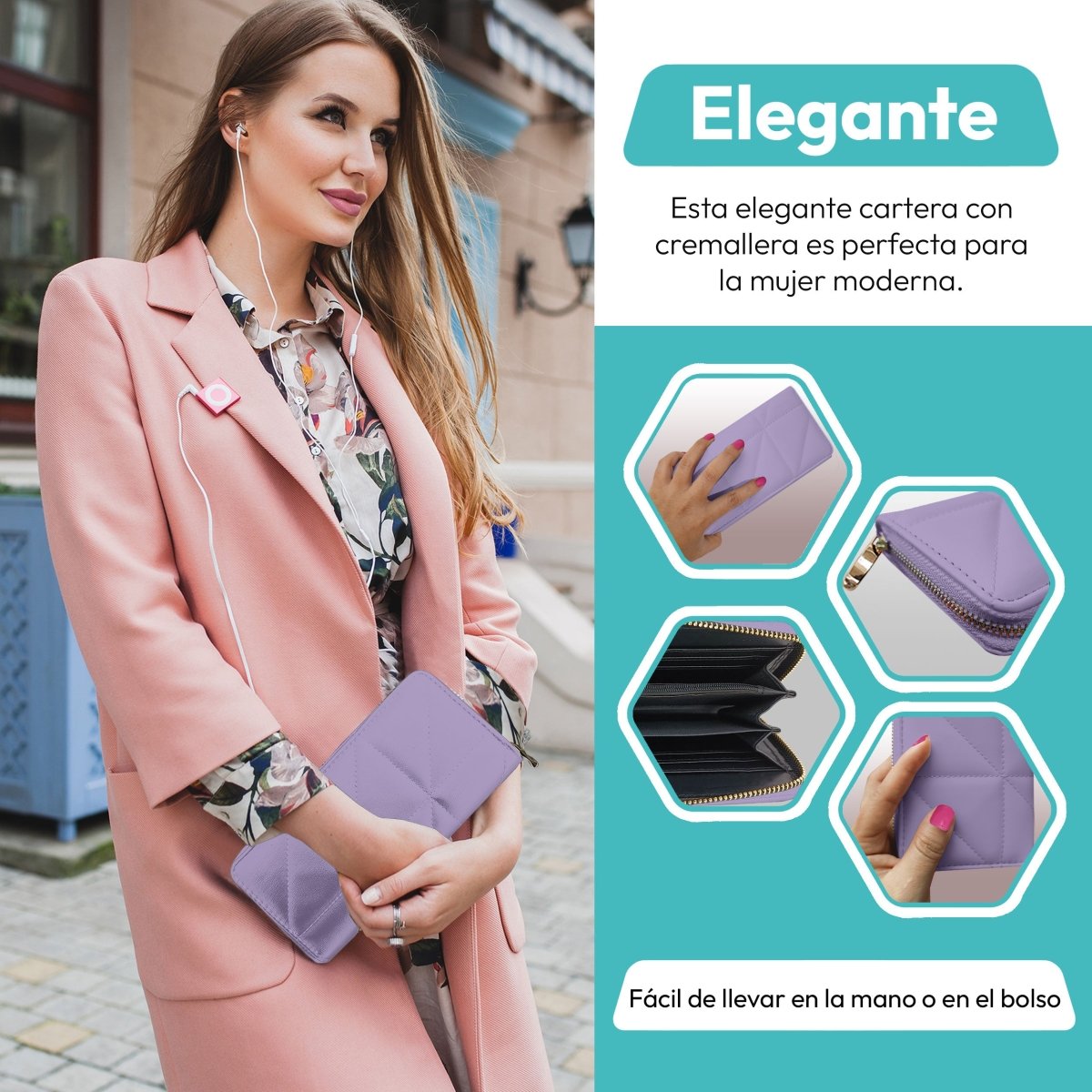 Cartera Acolchada Con Cremallera & Estilo Moderno Para Cada Día - ONDASHOPMX