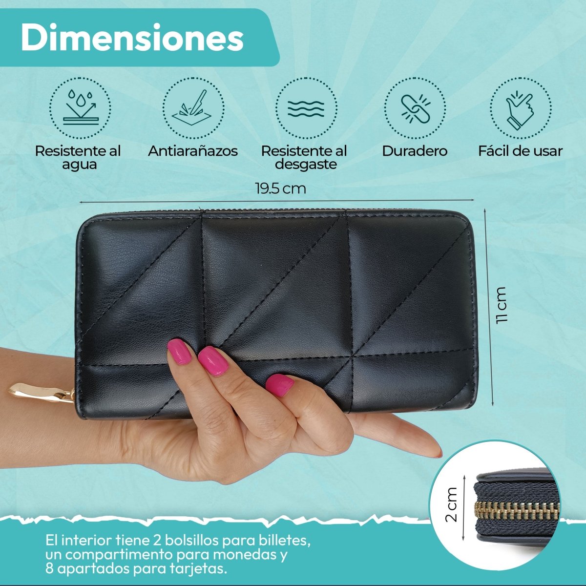 Cartera Acolchada Con Cremallera & Estilo Moderno Para Cada Día - ONDASHOPMX