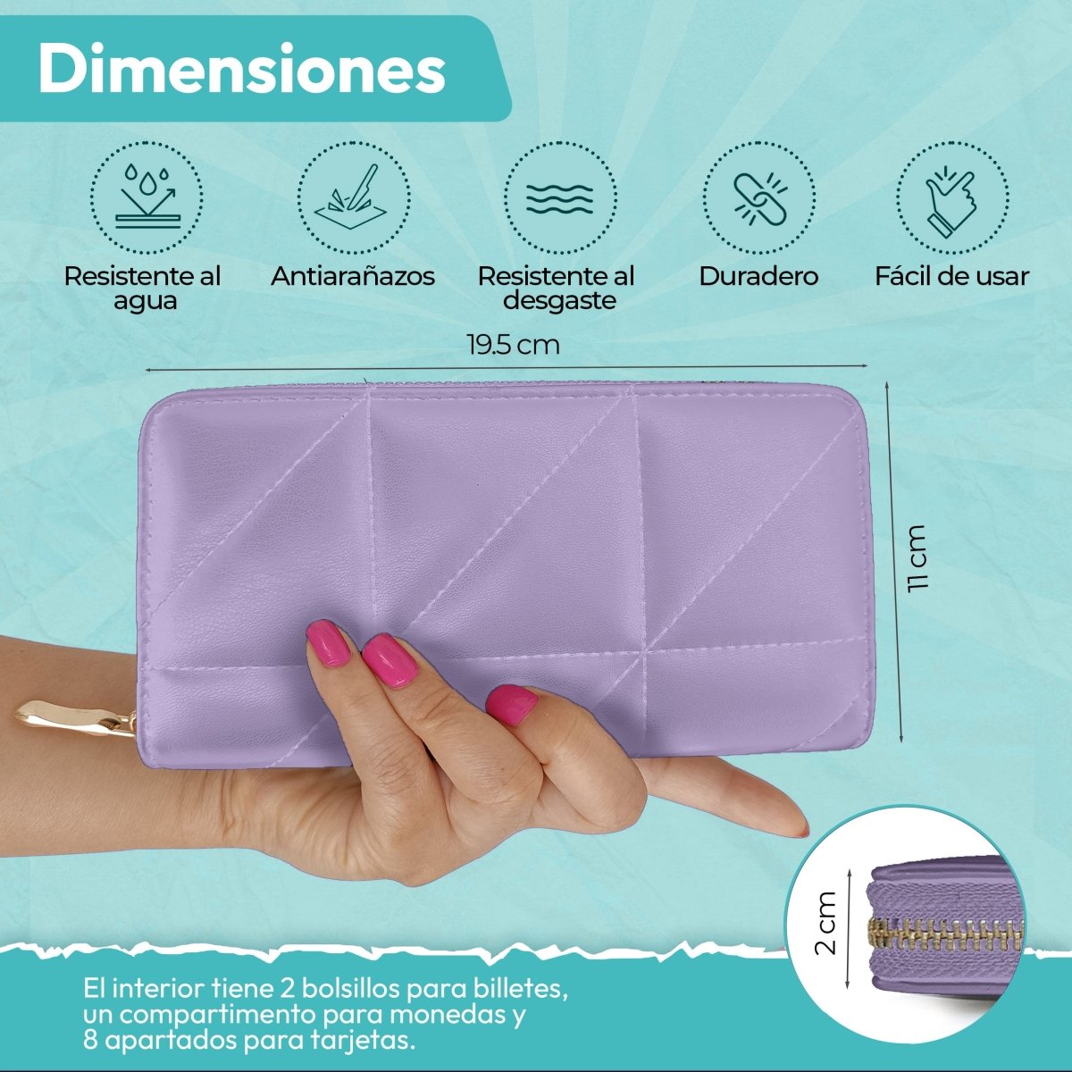Cartera Acolchada Con Cremallera & Estilo Moderno Para Cada Día - ONDASHOPMX