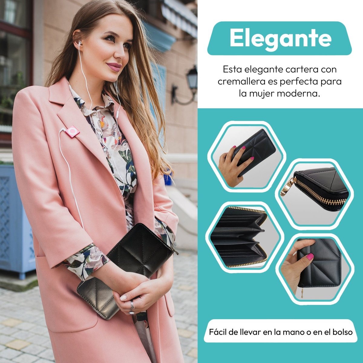 Cartera Acolchada Con Cremallera & Estilo Moderno Para Cada Día - ONDASHOPMX