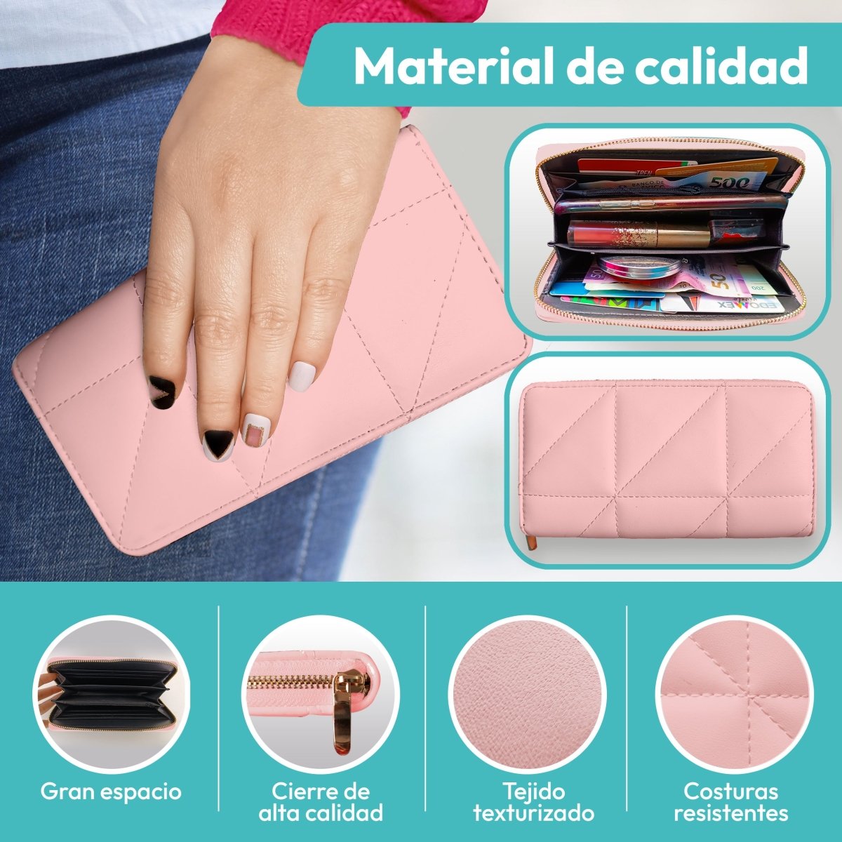 Cartera Acolchada Con Cremallera & Estilo Moderno Para Cada Día - ONDASHOPMX