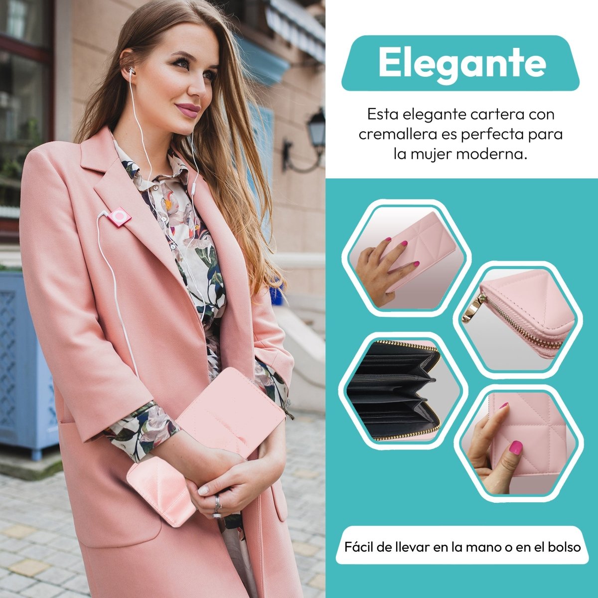 Cartera Acolchada Con Cremallera & Estilo Moderno Para Cada Día - ONDASHOPMX