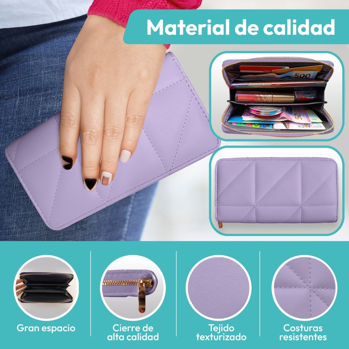 Cartera Acolchada Con Cremallera & Estilo Moderno Para Cada Día - ONDASHOPMX