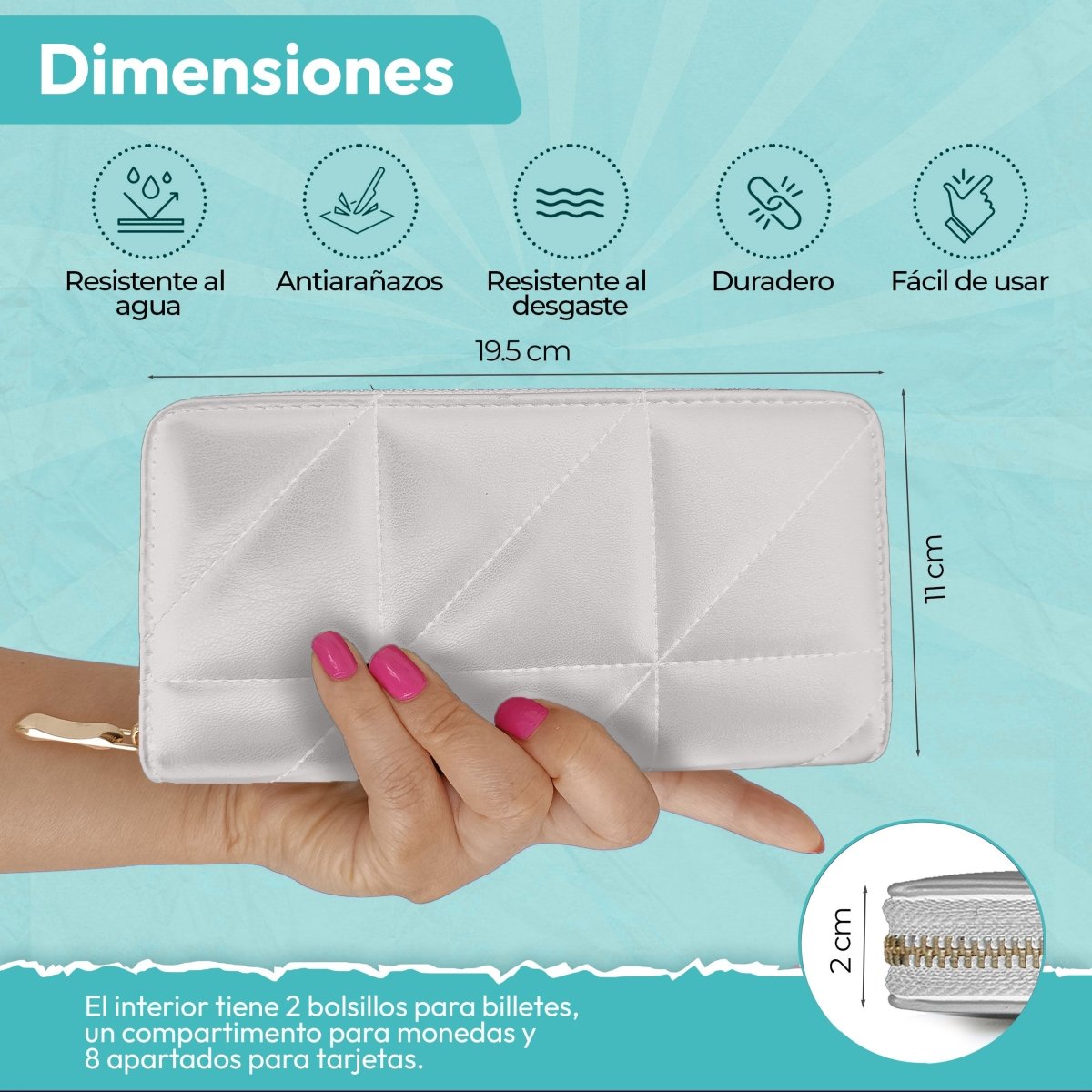 Cartera Acolchada Con Cremallera & Estilo Moderno Para Cada Día - ONDASHOPMX