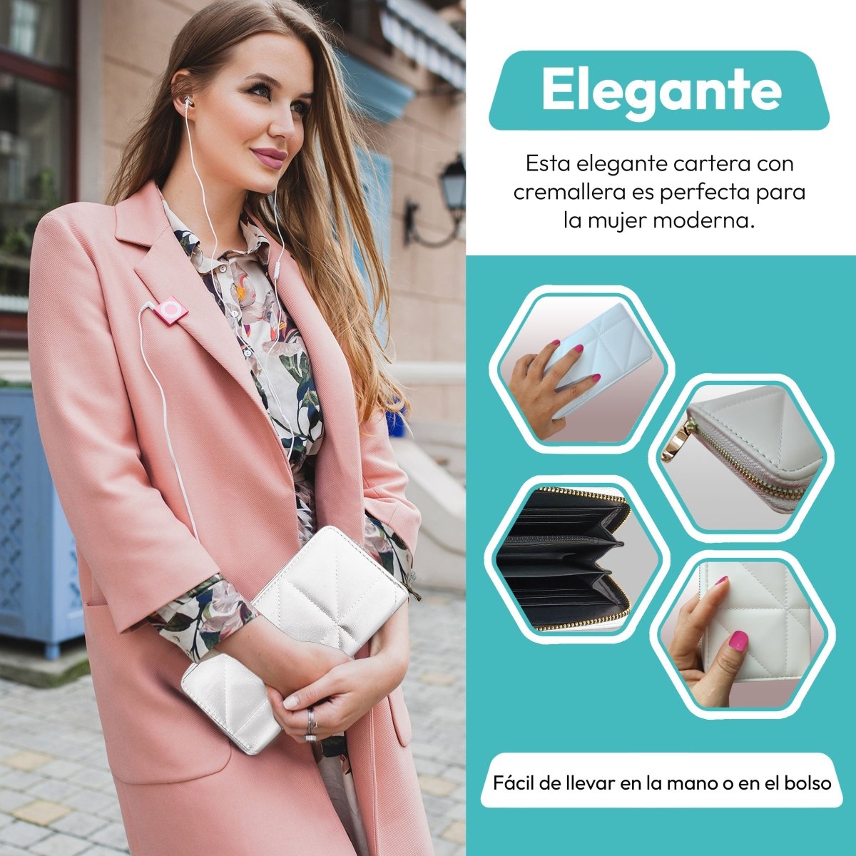 Cartera Acolchada Con Cremallera & Estilo Moderno Para Cada Día - ONDASHOPMX