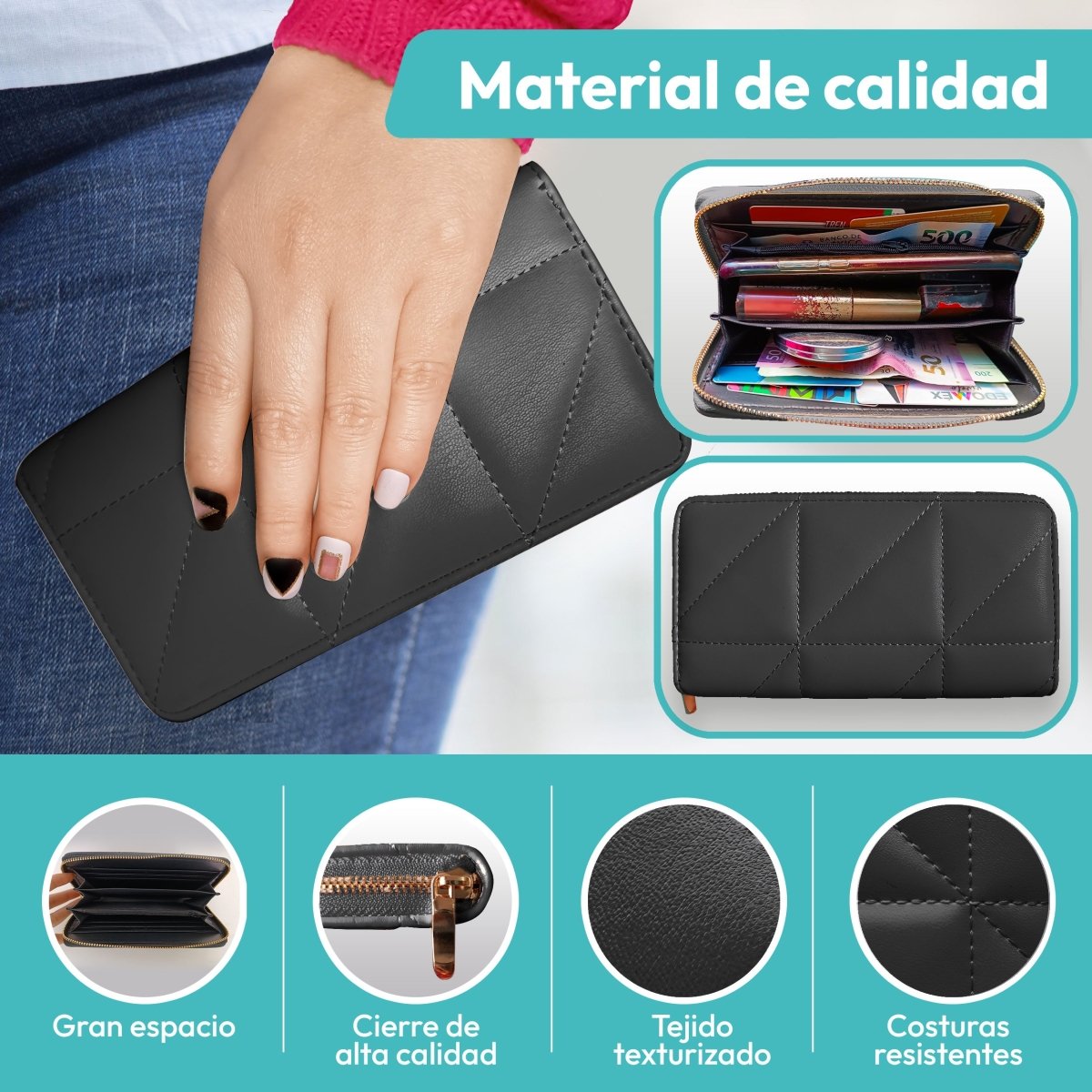 Cartera Acolchada Con Cremallera & Estilo Moderno Para Cada Día - ONDASHOPMX