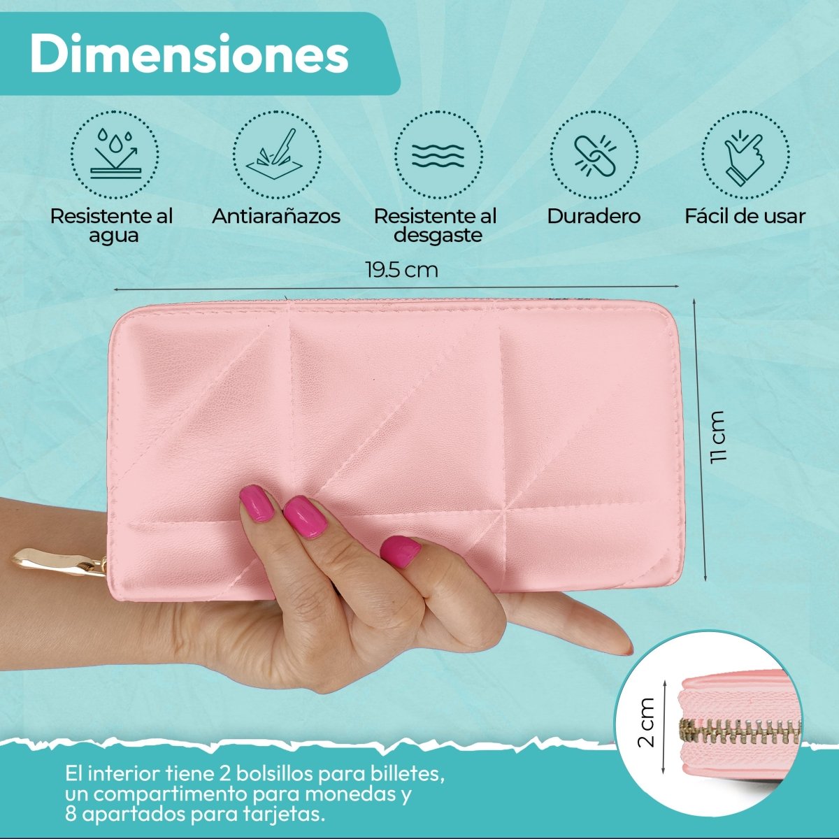 Cartera Acolchada Con Cremallera & Estilo Moderno Para Cada Día - ONDASHOPMX