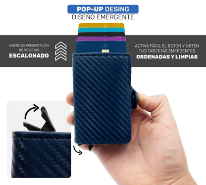 Cartera Inteligente Compacta RFID | Diseño Pop - Up & Fibra De Carbono - ONDASHOPMX