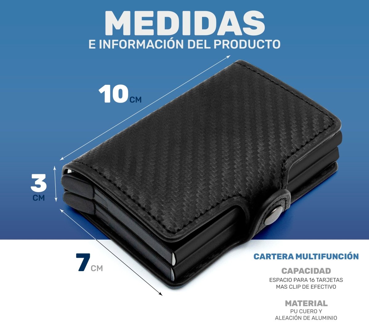 Cartera Inteligente Compacta RFID | Diseño Pop - Up & Fibra De Carbono - ONDASHOPMX