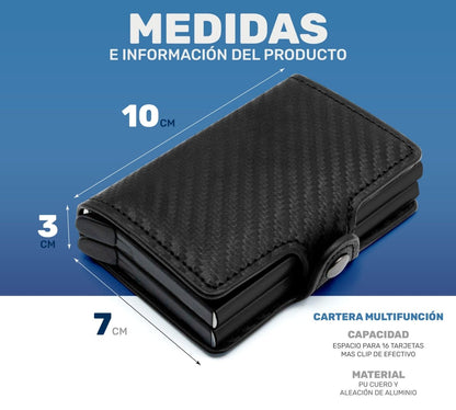 Cartera Inteligente Compacta RFID | Diseño Pop - Up & Fibra De Carbono - ONDASHOPMX
