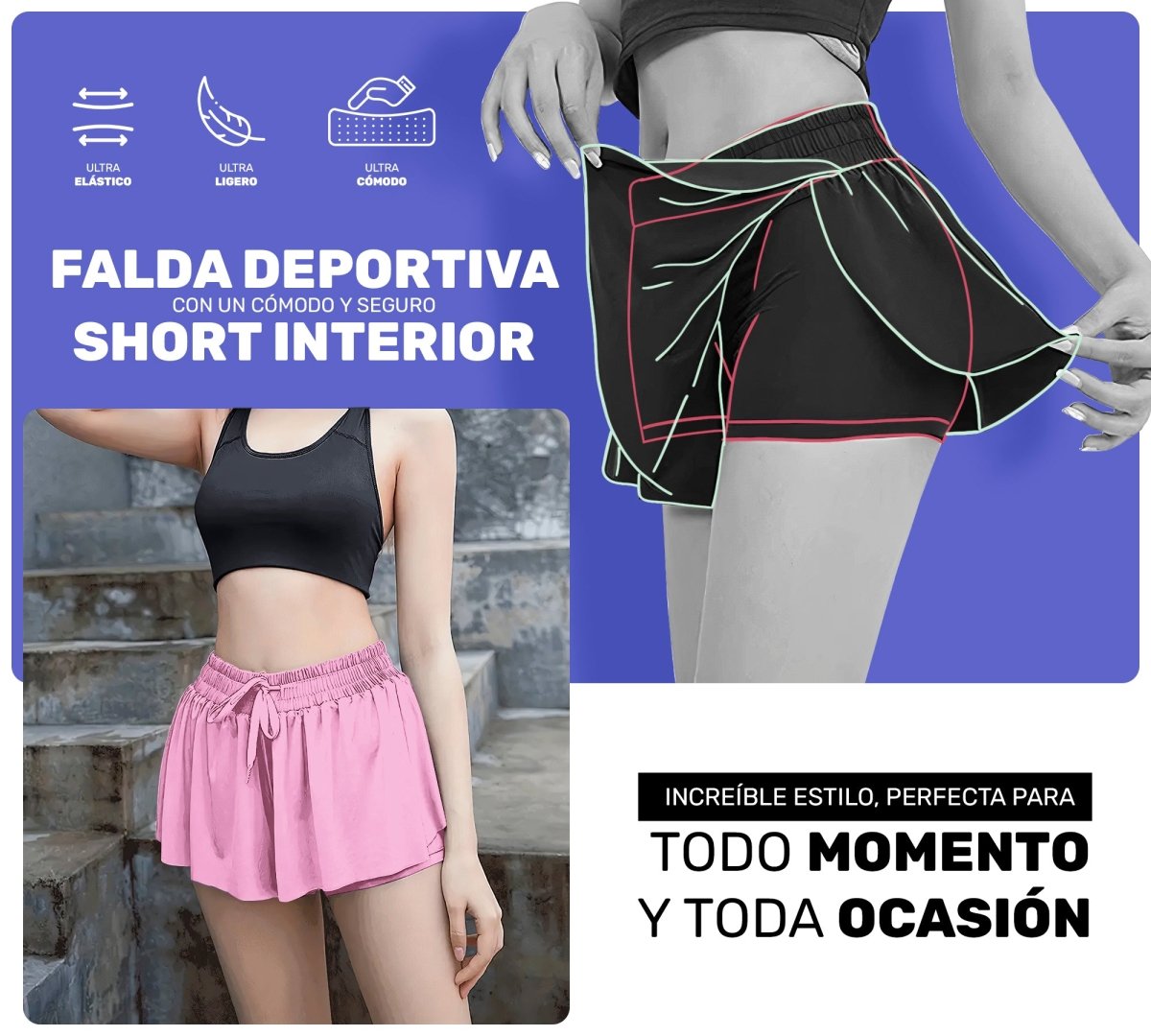 Falda Licra Deportiva Para Dama Tenis Fitness - ONDASHOPMX