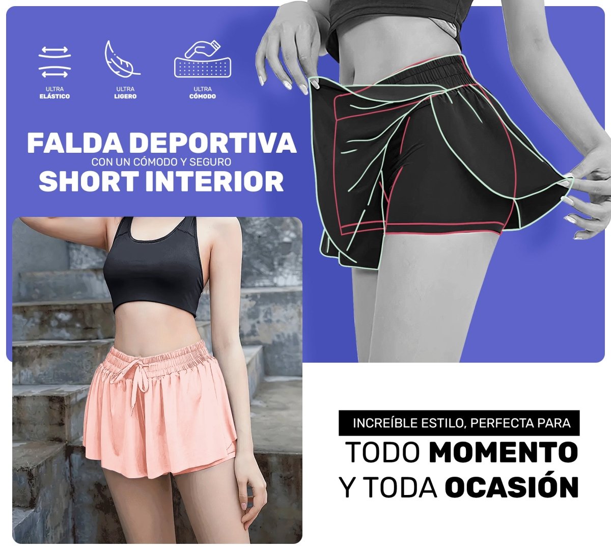Falda Licra Deportiva Para Dama Tenis Fitness - ONDASHOPMX
