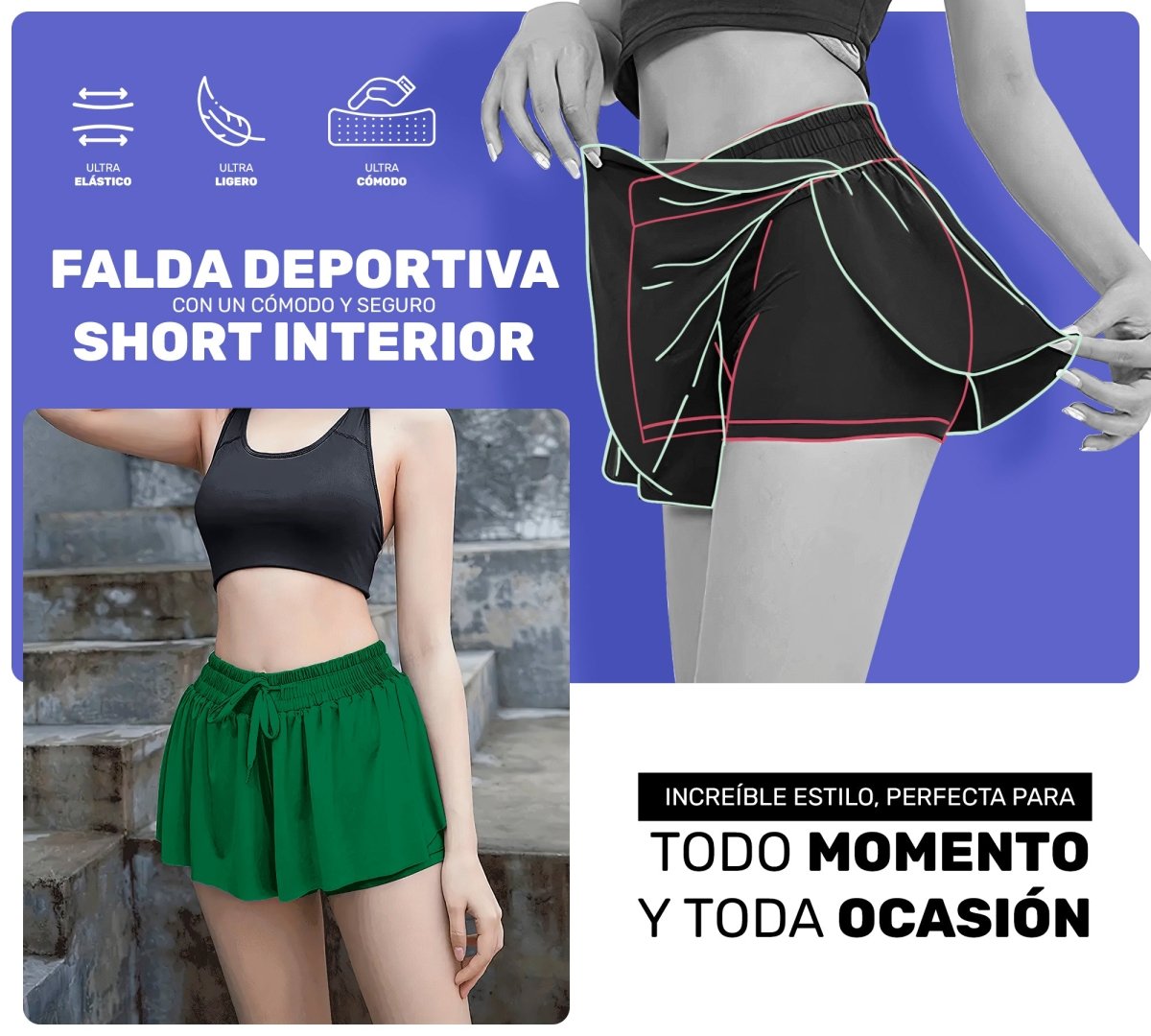 Falda Licra Deportiva Para Dama Tenis Fitness - ONDASHOPMX