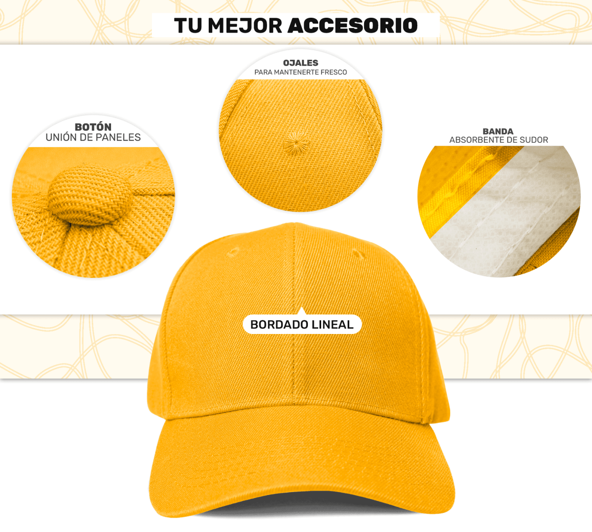 Gorra Clásica Unisex Con Cierre De Velcro | Diseño Strapback Ajustable & Bordado Lineal - ONDASHOPMX