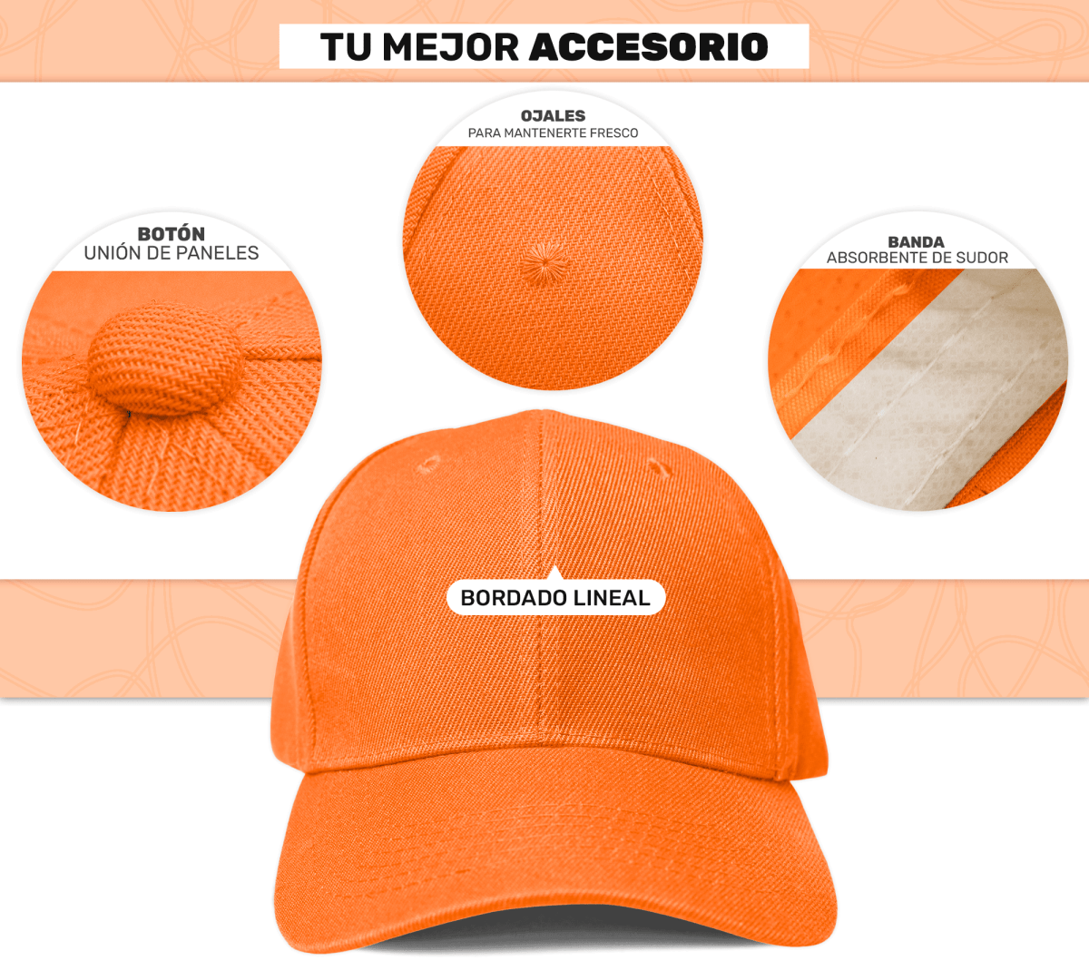 Gorra Clásica Unisex Con Cierre De Velcro | Diseño Strapback Ajustable & Bordado Lineal - ONDASHOPMX