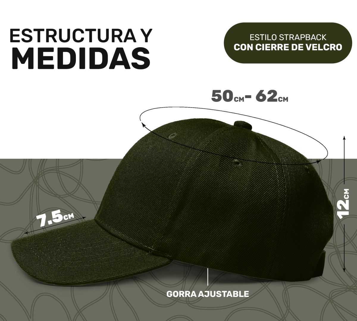 Gorra Clásica Unisex Con Cierre De Velcro | Diseño Strapback Ajustable & Bordado Lineal - ONDASHOPMX