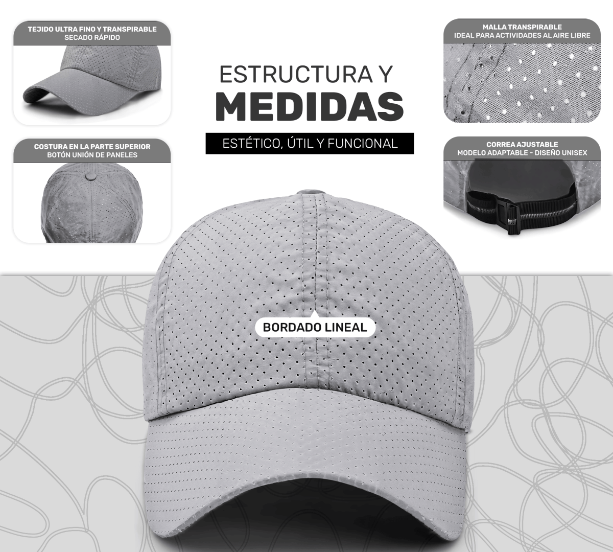 Gorra Ultraligera Transpirable | Diseño Perforado + Bordado Lineal - ONDASHOPMX