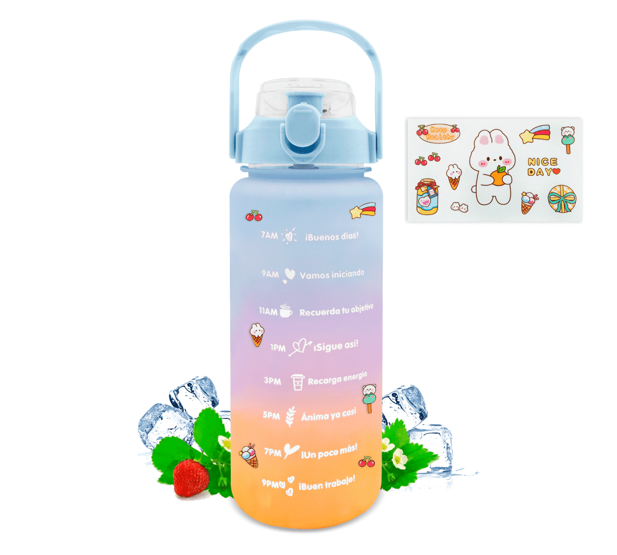 HidraDaily 2L – Termo Multicolor con Guía de Consumo y Frases Inspiradoras - ONDASHOPMX