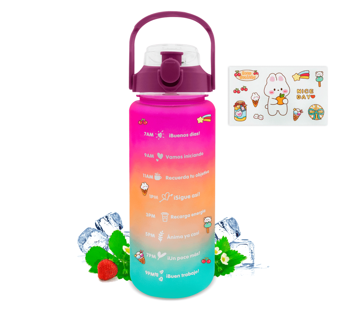 HidraDaily 2L – Termo Multicolor con Guía de Consumo y Frases Inspiradoras - ONDASHOPMX