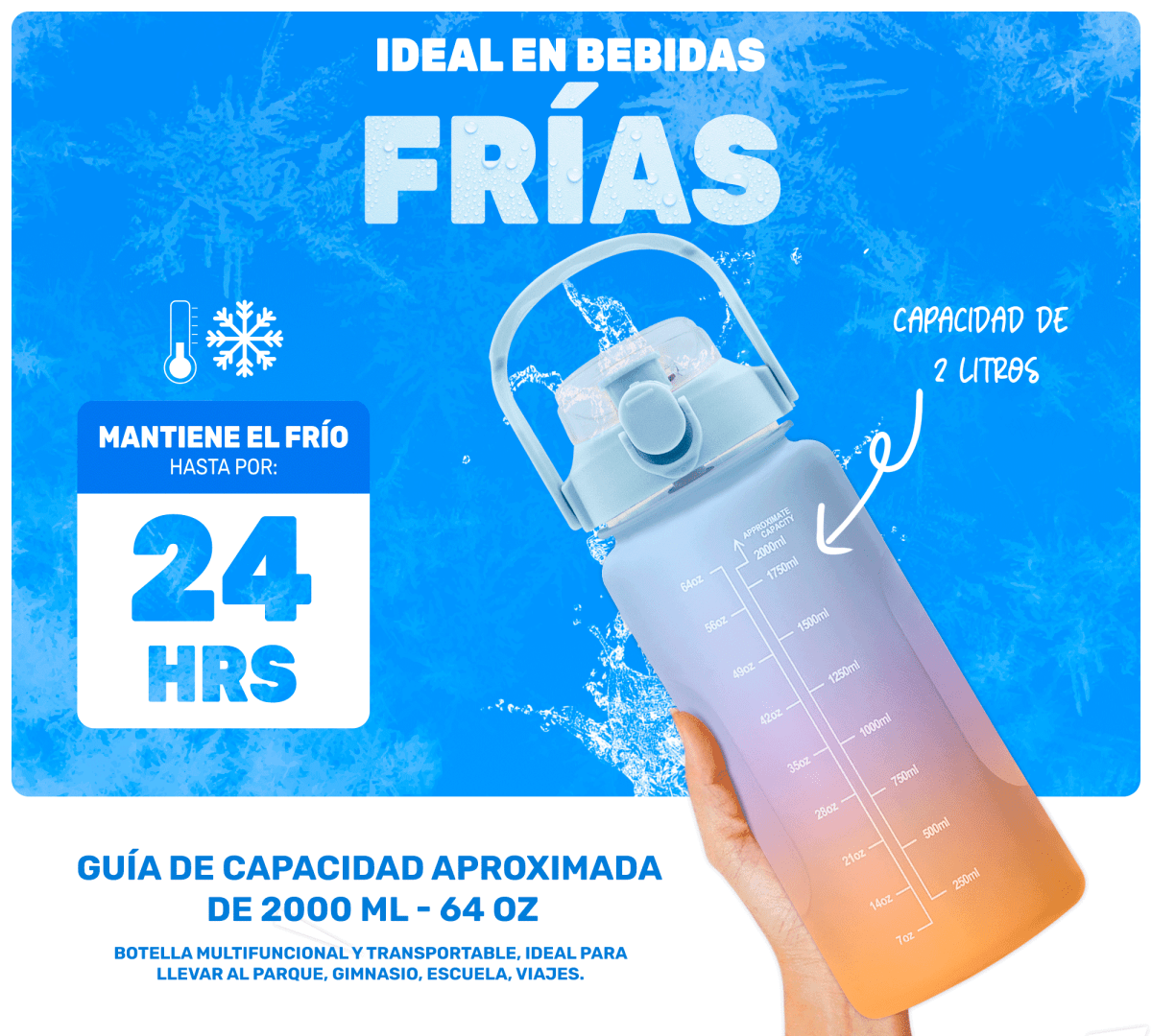 HidraDaily 2L – Termo Multicolor con Guía de Consumo y Frases Inspiradoras - ONDASHOPMX