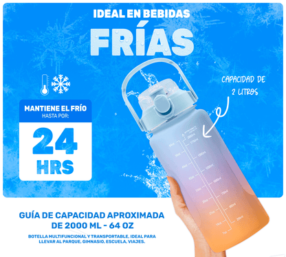 HidraDaily 2L – Termo Multicolor con Guía de Consumo y Frases Inspiradoras - ONDASHOPMX