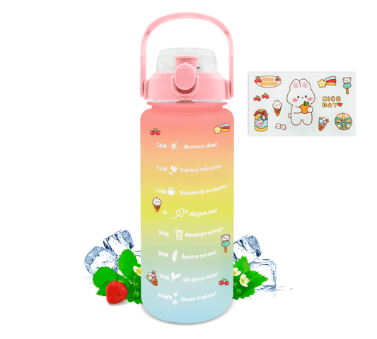 HidraDaily 2L – Termo Multicolor con Guía de Consumo y Frases Inspiradoras - ONDASHOPMX