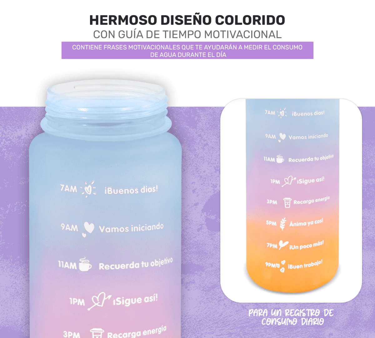 HidraDaily 2L – Termo Multicolor con Guía de Consumo y Frases Inspiradoras - ONDASHOPMX